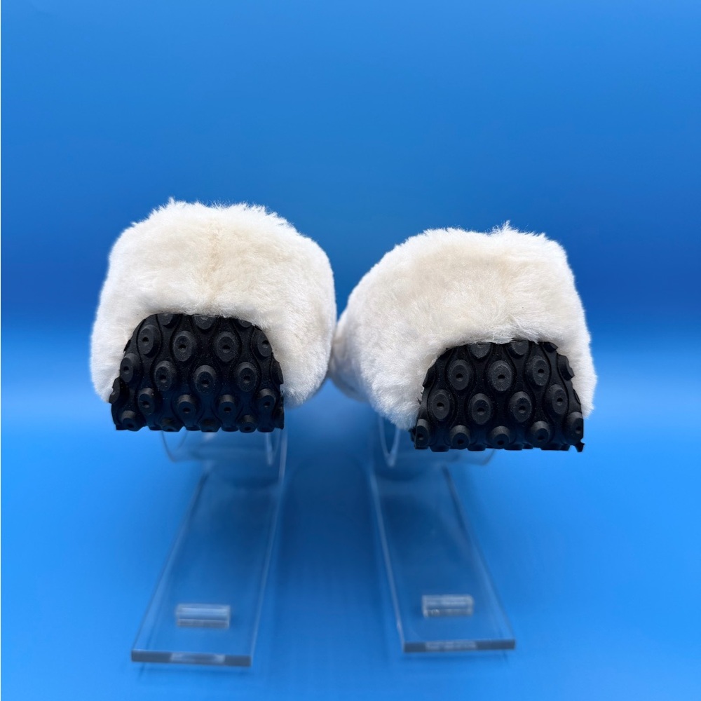 Steve Madden Cream Furry Flats with Black Strap - Picture 3 of 6